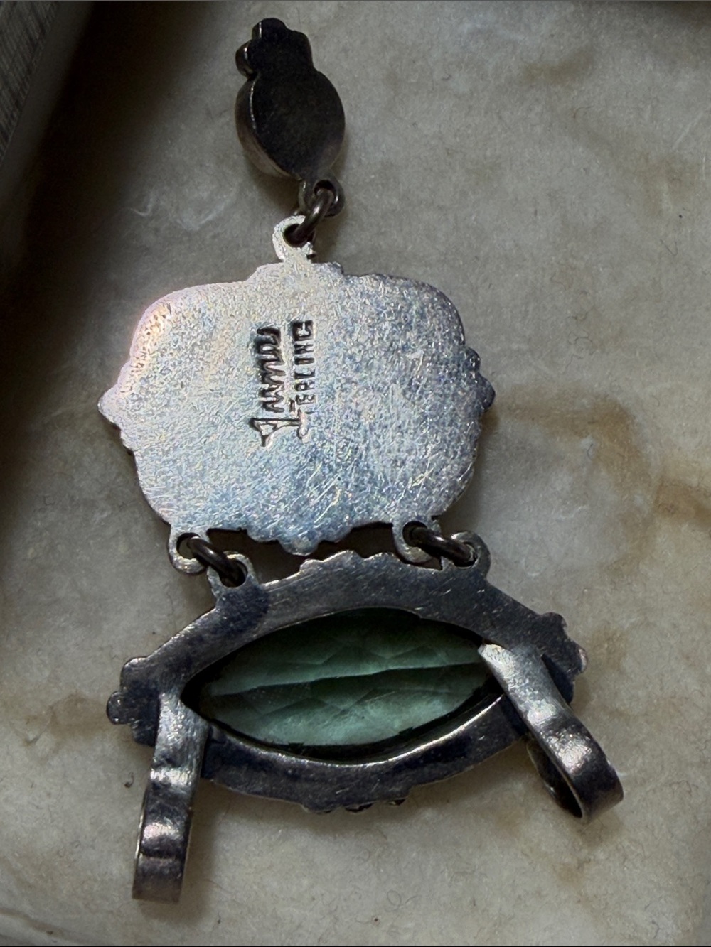 Sterling Silver Green Gemstone Pendant - Green Statement Jewelry - Picture 2 of 3